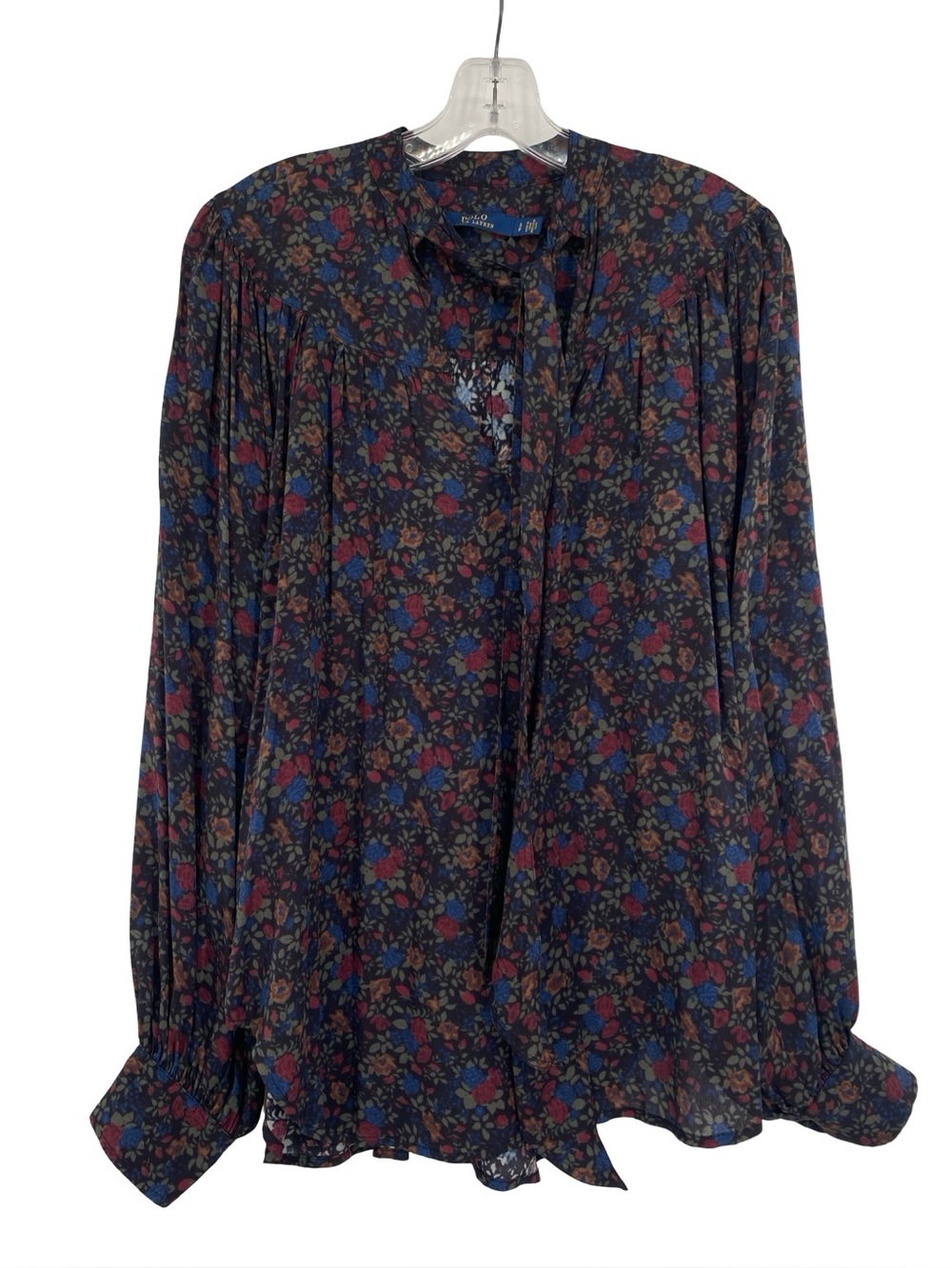 Polo Ralph Lauren Liberty Floral Print Silk Blend Tie Neck Blouse Size Small